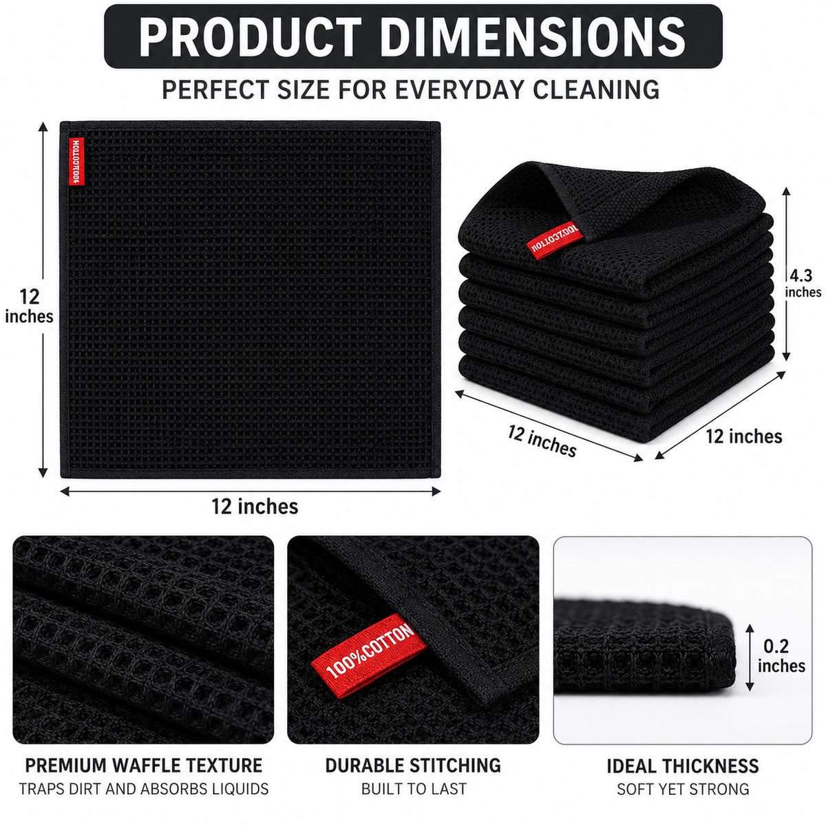 Reusable Absorbent Cleaning Cloth, Soft Waffle Texture Kitchen Towel for Home Surface Cleaning