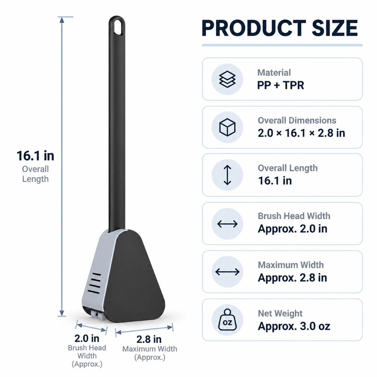Flexible TPR Toilet Brush with Long Handle, Multi-Sided Cleaning Head for Bathroom and Toilet Bowl Cleaning