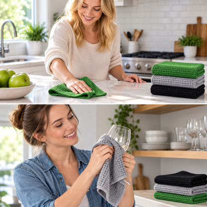 Reusable Absorbent Cleaning Cloth, Soft Waffle Texture Kitchen Towel for Home Surface Cleaning
