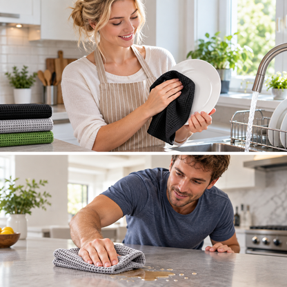 Reusable Absorbent Cleaning Cloth, Soft Waffle Texture Kitchen Towel for Home Surface Cleaning
