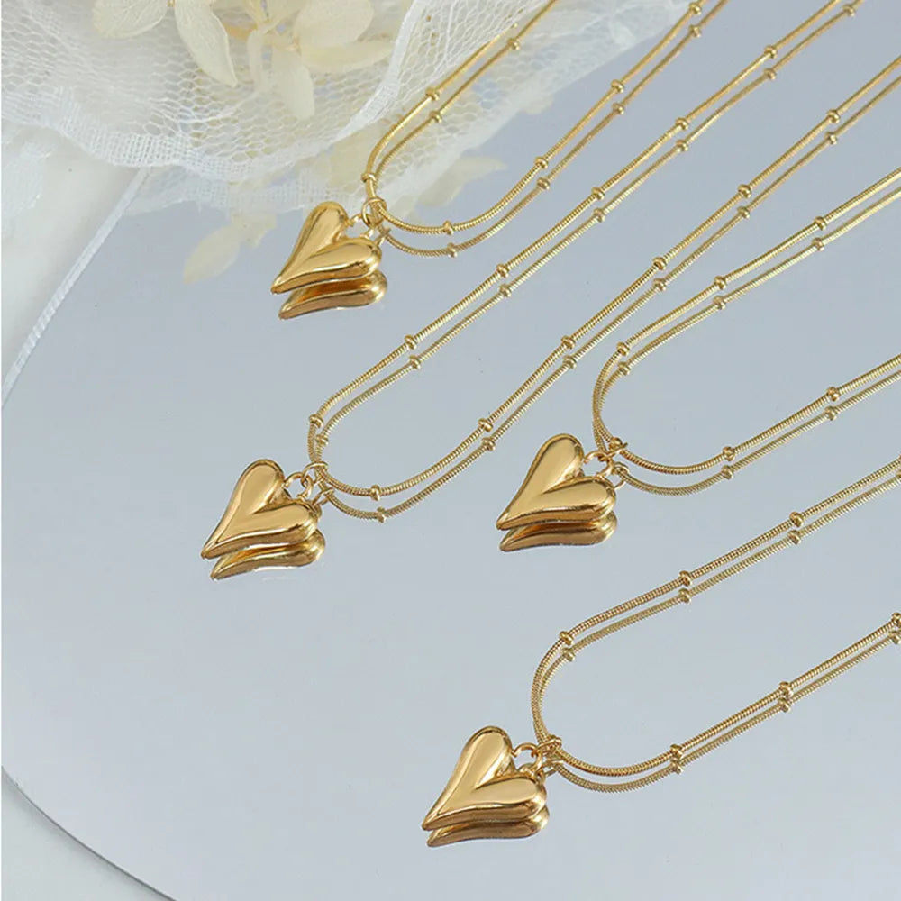 Fashionable and minimalist heart-shaped necklace with titanium steel plated 18K real gold necklace