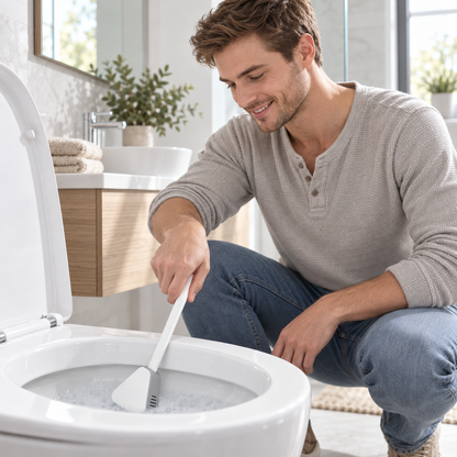 Flexible TPR Toilet Brush with Long Handle, Multi-Sided Cleaning Head for Bathroom and Toilet Bowl Cleaning
