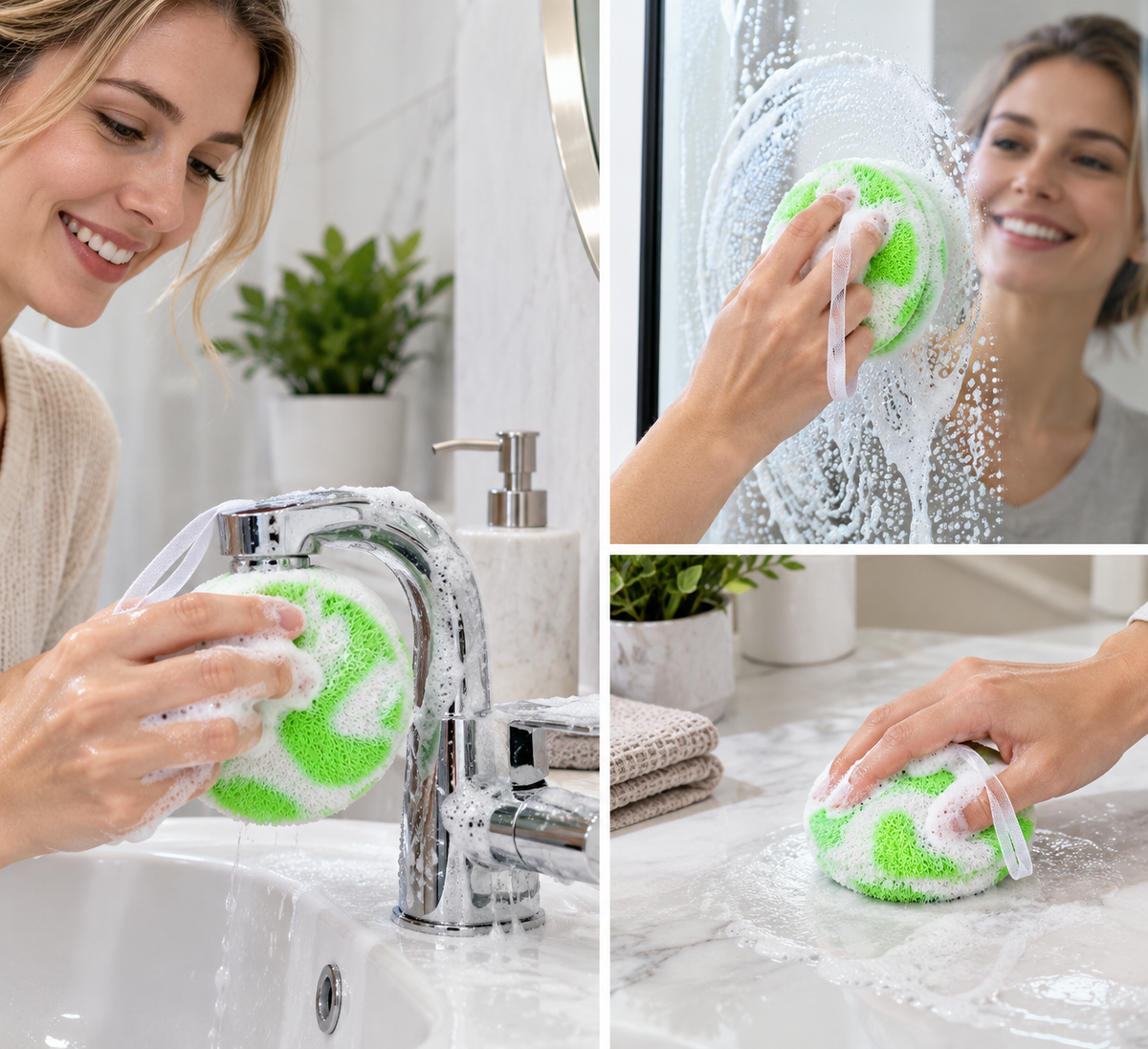Nano Fiber Cleaning Ball, Reusable Hanging Bathroom Scrubber for Sink Faucet Mirror and Household Surface Cleaning