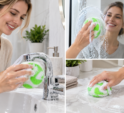 Nano Fiber Cleaning Ball, Reusable Hanging Bathroom Scrubber for Sink Faucet Mirror and Household Surface Cleaning