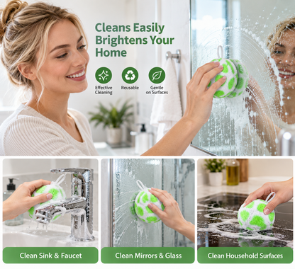 Nano Fiber Cleaning Ball, Reusable Hanging Bathroom Scrubber for Sink Faucet Mirror and Household Surface Cleaning