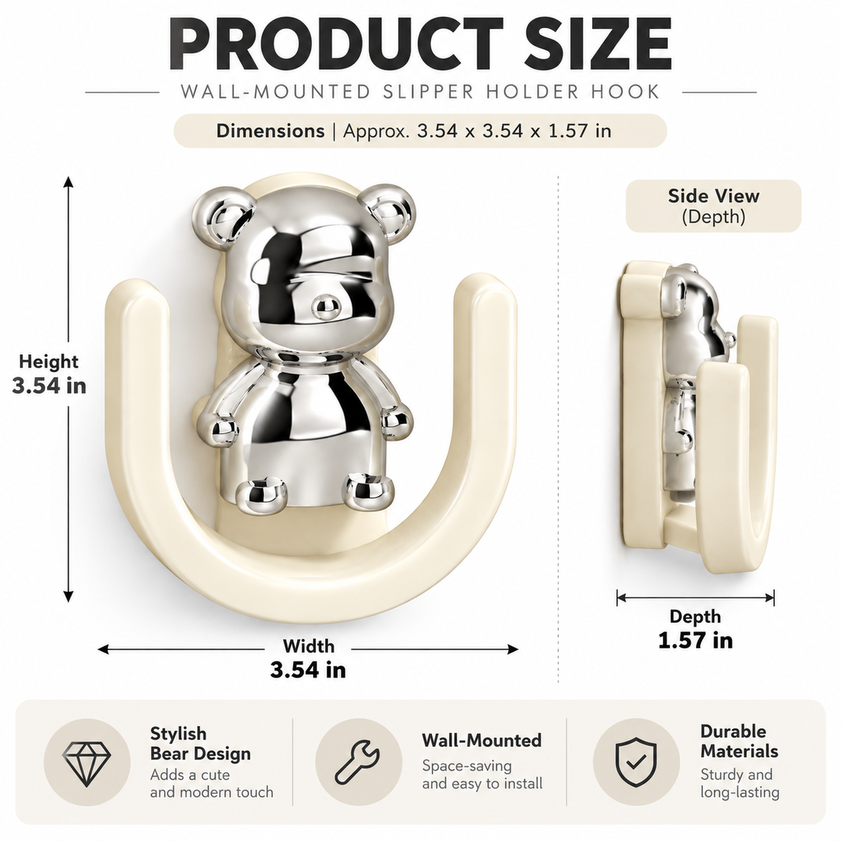 Wall Mounted Slipper Holder, No Drill Adhesive Storage Hook for Bathroom Towel Brush and Household Organization